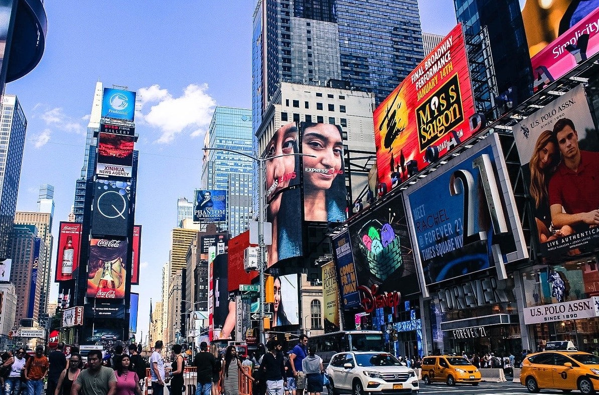 New York City Times Square brand signage and advertising on buildings