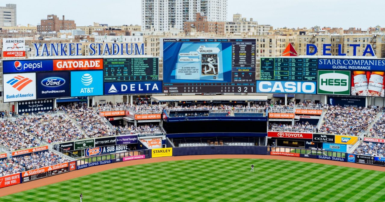 Yankee stadium corporate sponsorship signage in the outfield