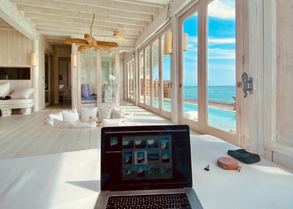 Freelance work on a laptop at the beach